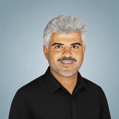 Illustrated portrait of Prof. Antonis Bikakis