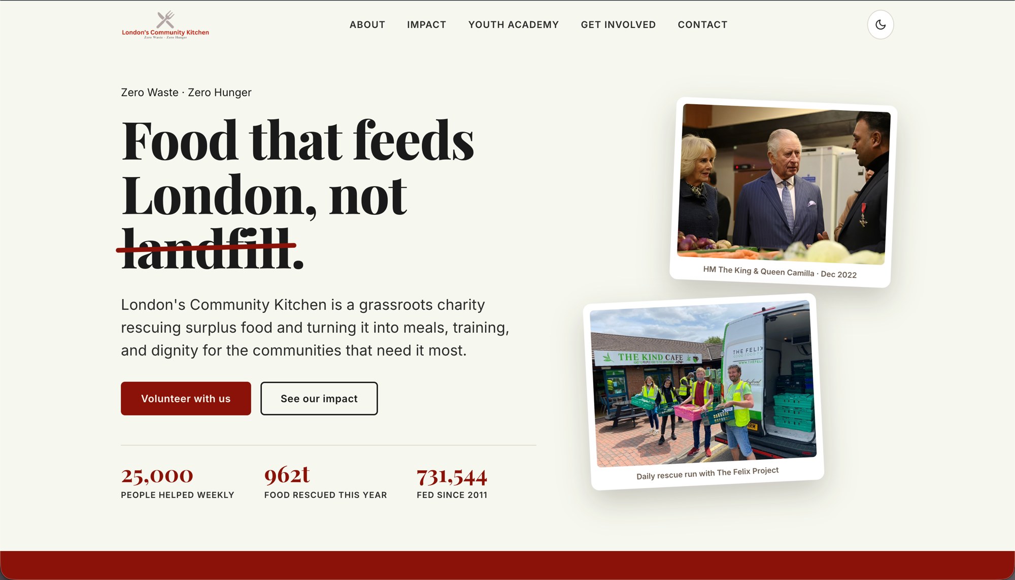 The London's Community Kitchen website we designed and built